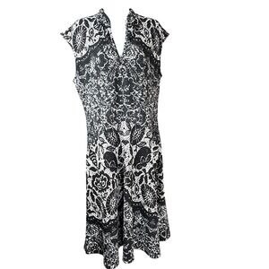 N Natori Disney Womens Sz 12 Black White V Neck Printed Knit Fit-and-Flare Dress